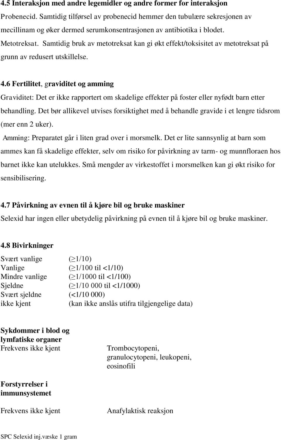 Samtidig bruk av metotreksat kan gi økt effekt/toksisitet av metotreksat på grunn av redusert utskillelse. 4.