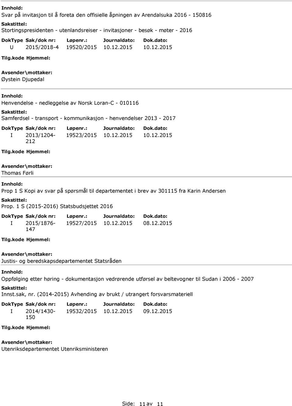 departementet i brev av 301115 fra Karin Andersen Prop.