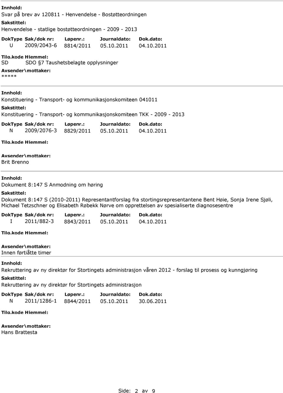 8829/2011 Brit Brenno Dokument 8:147 S Anmodning om høring Dokument 8:147 S (2010-2011) Representantforslag fra stortingsrepresentantene Bent Høie, Sonja rene Sjøli, Michael Tetzschner og Elisabeth