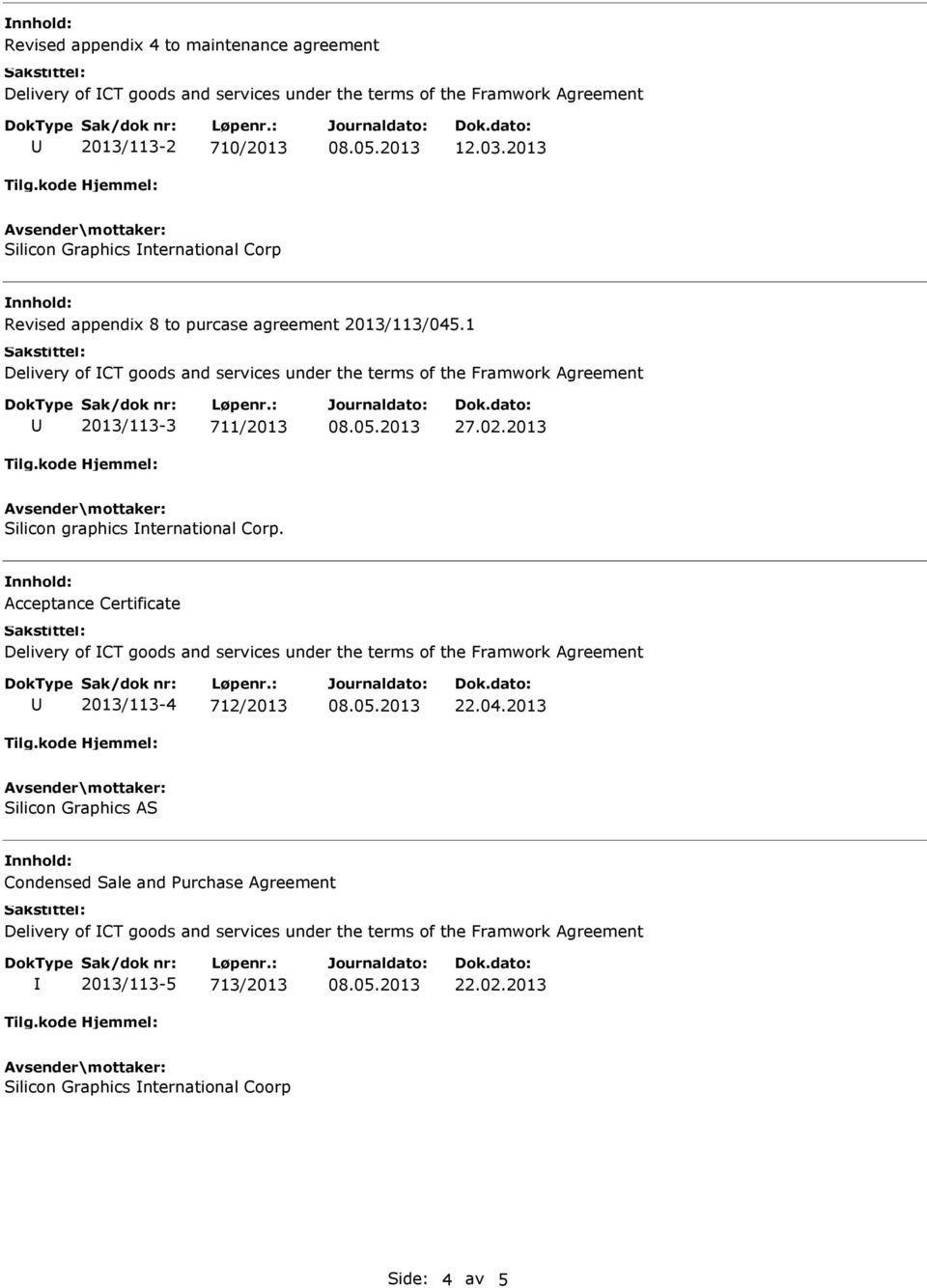 1 Delivery of CT goods and services under the terms of the Framwork Agreement 2013/113-3 711/2013 27.02.2013 Silicon graphics nternational Corp.