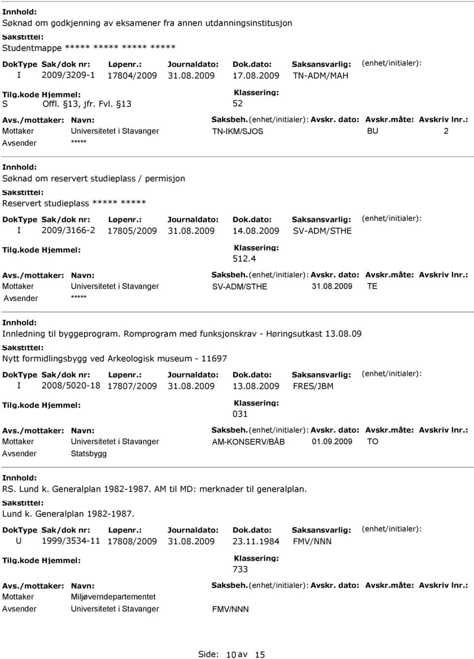 4 V-ADM/THE TE nnhold: nnledning til byggeprogram. Romprogram med funksjonskrav - Høringsutkast 13.08.09 Nytt formidlingsbygg ved Arkeologisk museum - 11697 2008/5020-18 17807/2009 13.08.2009 FRE/JBM 031 AM-KONERV/BÅB 01.