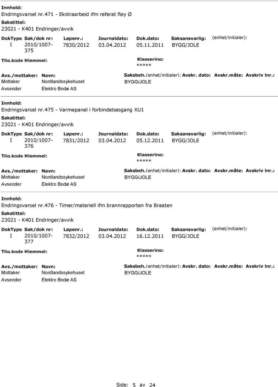 /mottaker: Navn: Saksbeh. Avskr. dato: Avskr.måte: Avskriv lnr.: nnhold: Endringsvarsel nr.