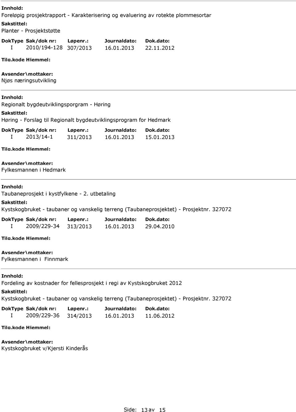 Taubaneprosjekt i kystfylkene - 2. utbetaling Kystskogbruket - taubaner og vanskelig terreng (Taubaneprosjektet) - Prosjektnr. 327072 2009/229-34 313/2013 29.04.