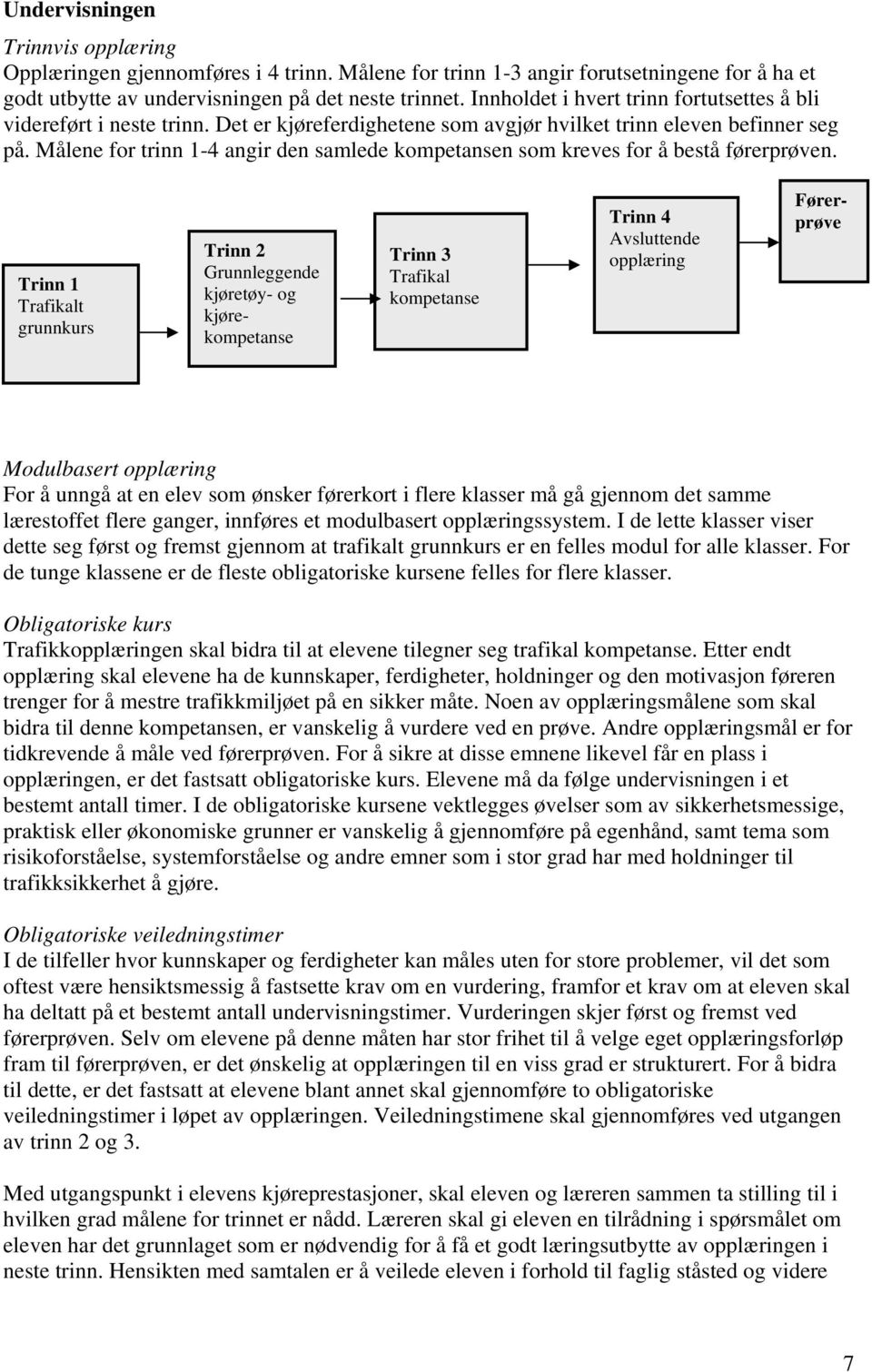 Målene for trinn 1-4 angir den samlede kompetansen som kreves for å bestå førerprøven.