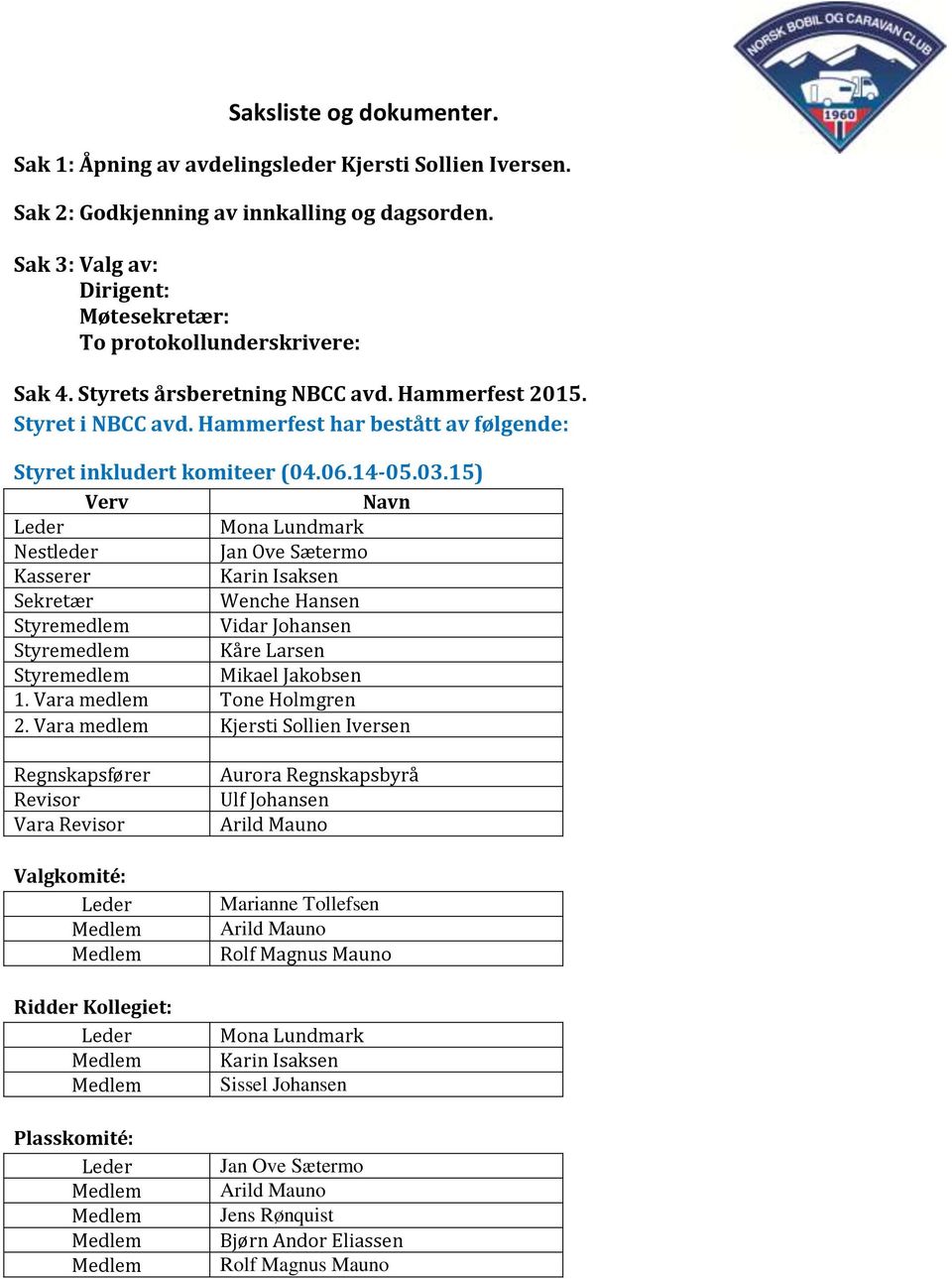 Hammerfest har bestått av følgende: Styret inkludert komiteer (04.06.14-05.03.
