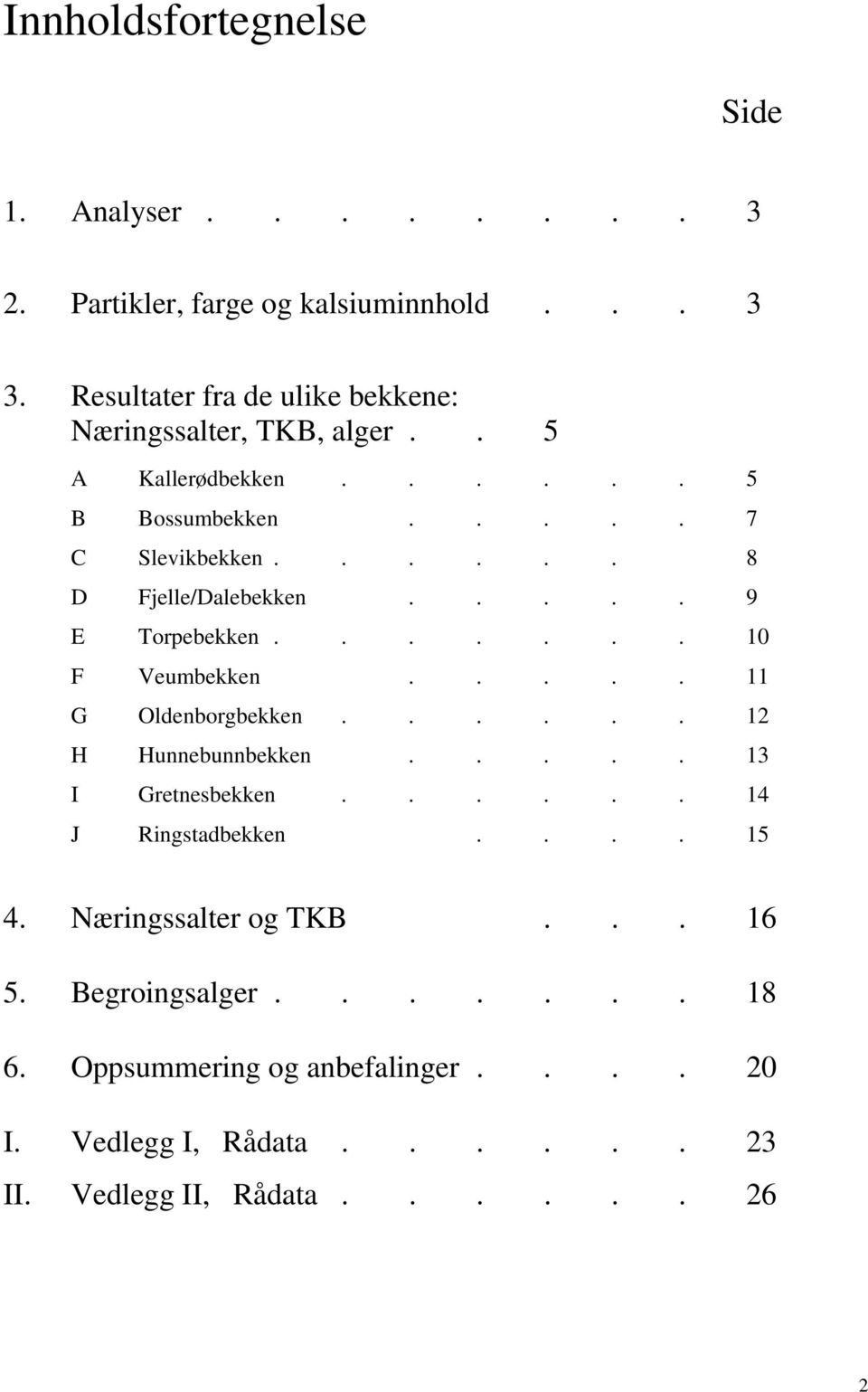 ..... 8 D Fjelle/Dalebekken..... 9 E Torpebekken....... 10 F Veumbekken..... 11 G Oldenborgbekken...... 12 H Hunnebunnbekken.