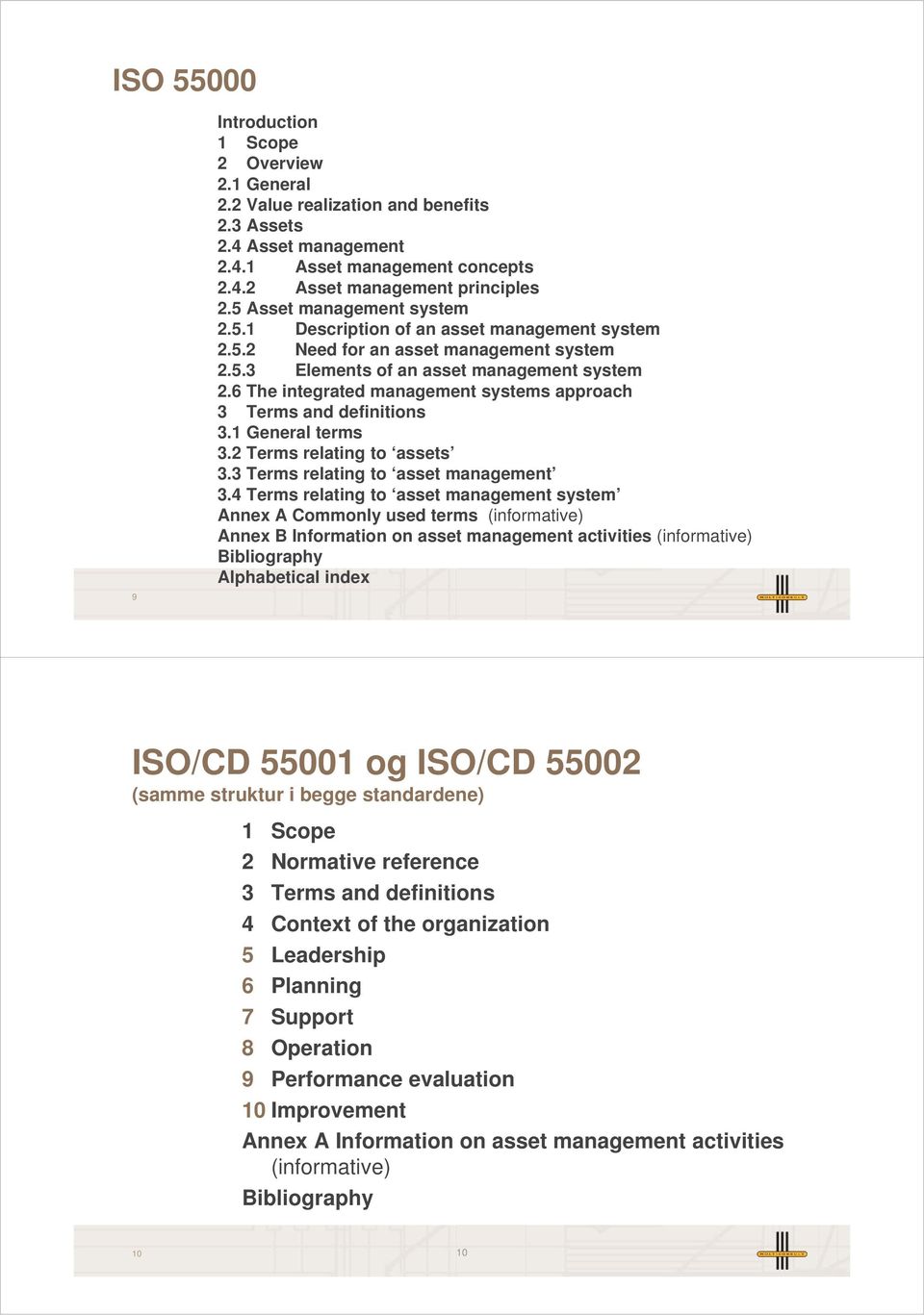 6 The integrated management systems approach 3 Terms and definitions 3.1 General terms 3.2 Terms relating to assets 3.3 Terms relating to asset management 3.