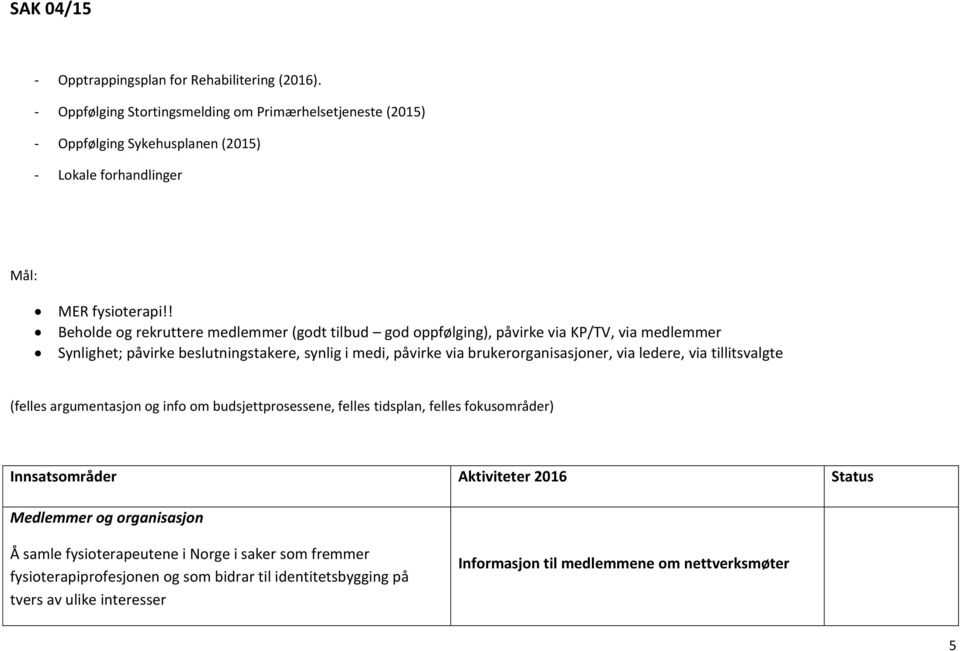 ! Beholde og rekruttere medlemmer (godt tilbud god oppfølging), påvirke via KP/TV, via medlemmer Synlighet; påvirke beslutningstakere, synlig i medi, påvirke via