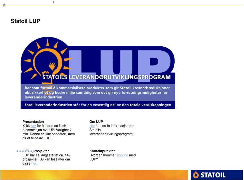 Om LUP Her kan du få informasjon om Statoils leverandørutviklingsprogram.