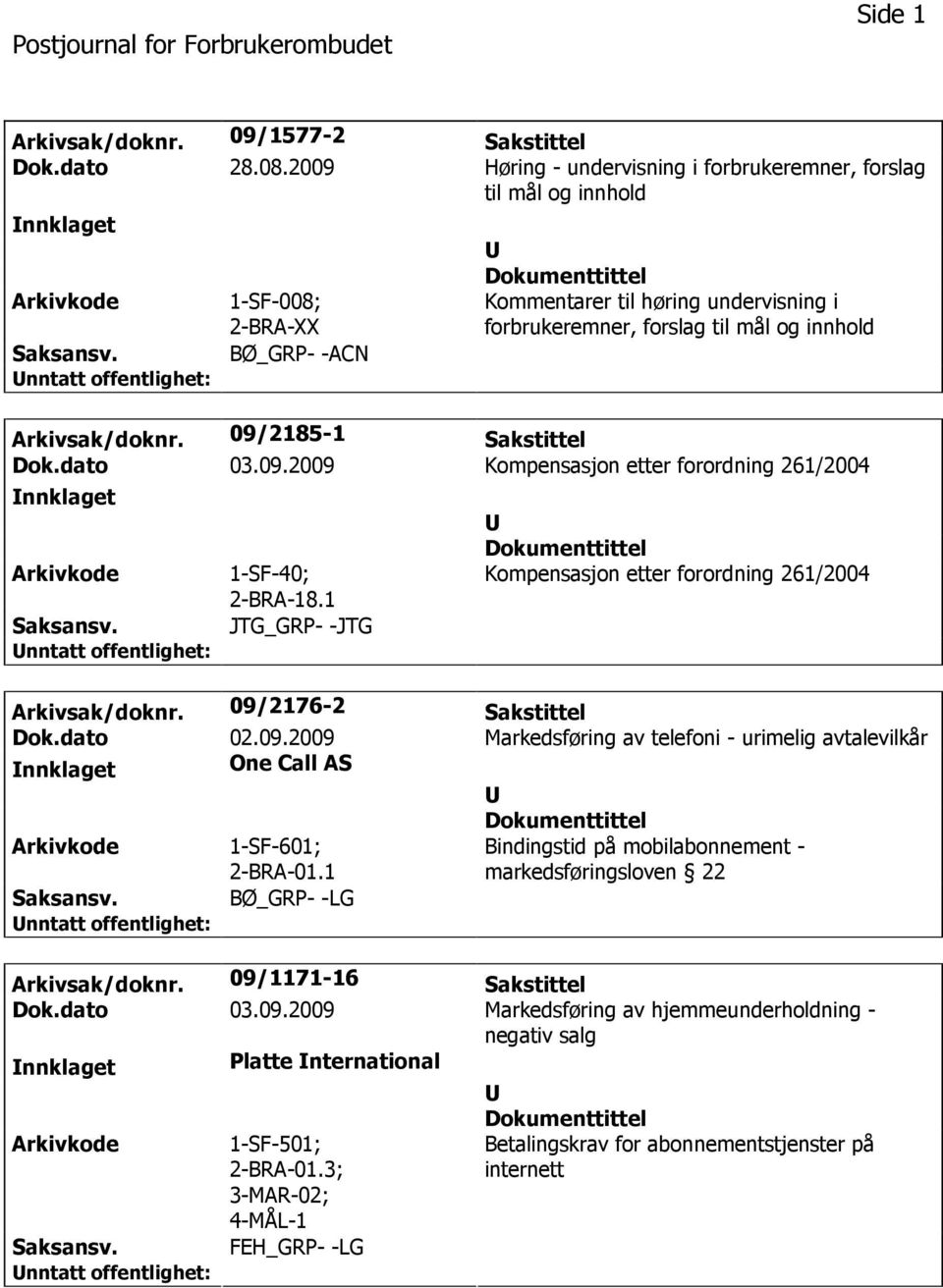 Arkivsak/doknr. 09/2185-1 Sakstittel Dok.dato 03.09.2009 Kompensasjon etter forordning 261/2004 nnklaget 1-SF-40; 2-BRA-18.1 JTG_GRP- -JTG Kompensasjon etter forordning 261/2004 Arkivsak/doknr.