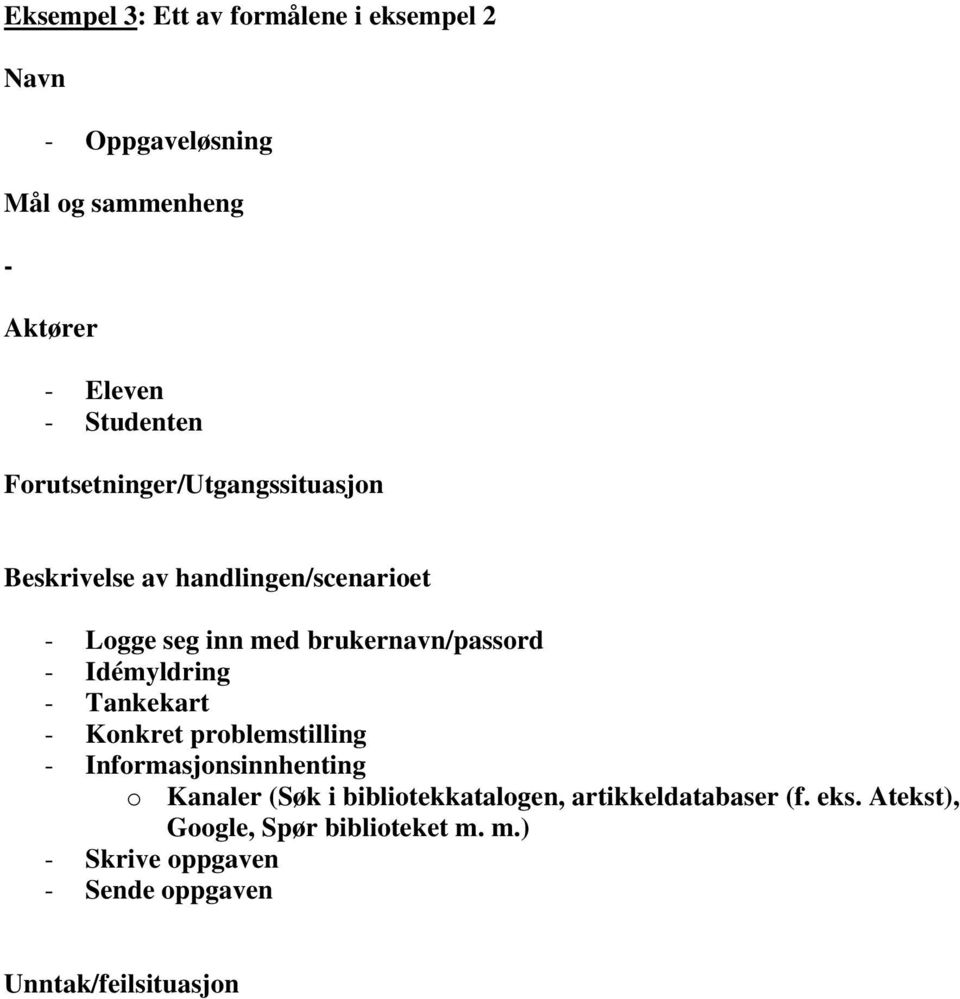 brukernavn/passord Idémyldring Tankekart Konkret problemstilling Informasjonsinnhenting o Kanaler (Søk