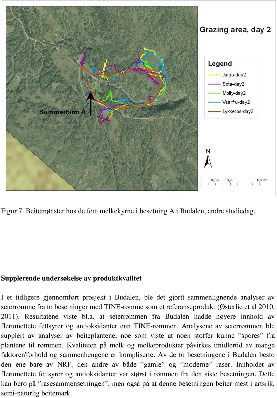 referanseprodukt (Østerlie et al 2010, 2011). Resultatene viste bl.a. at seterrømmen fra Budalen hadde høyere innhold av flerumettete fettsyrer og antioksidanter enn TINE-rømmen.