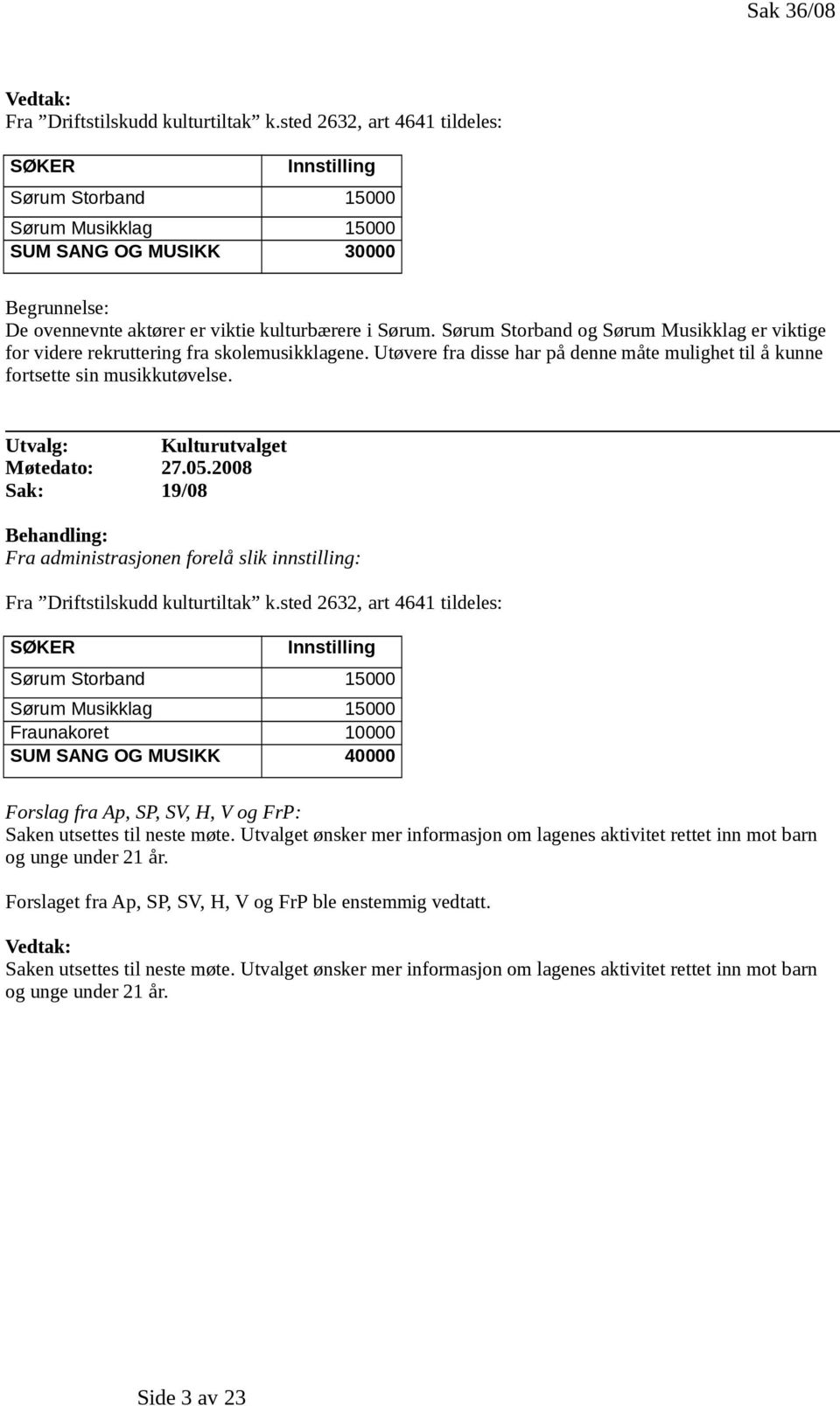 Sørum Storband og Sørum Musikklag er viktige for videre rekruttering fra skolemusikklagene. Utøvere fra disse har på denne måte mulighet til å kunne fortsette sin musikkutøvelse.