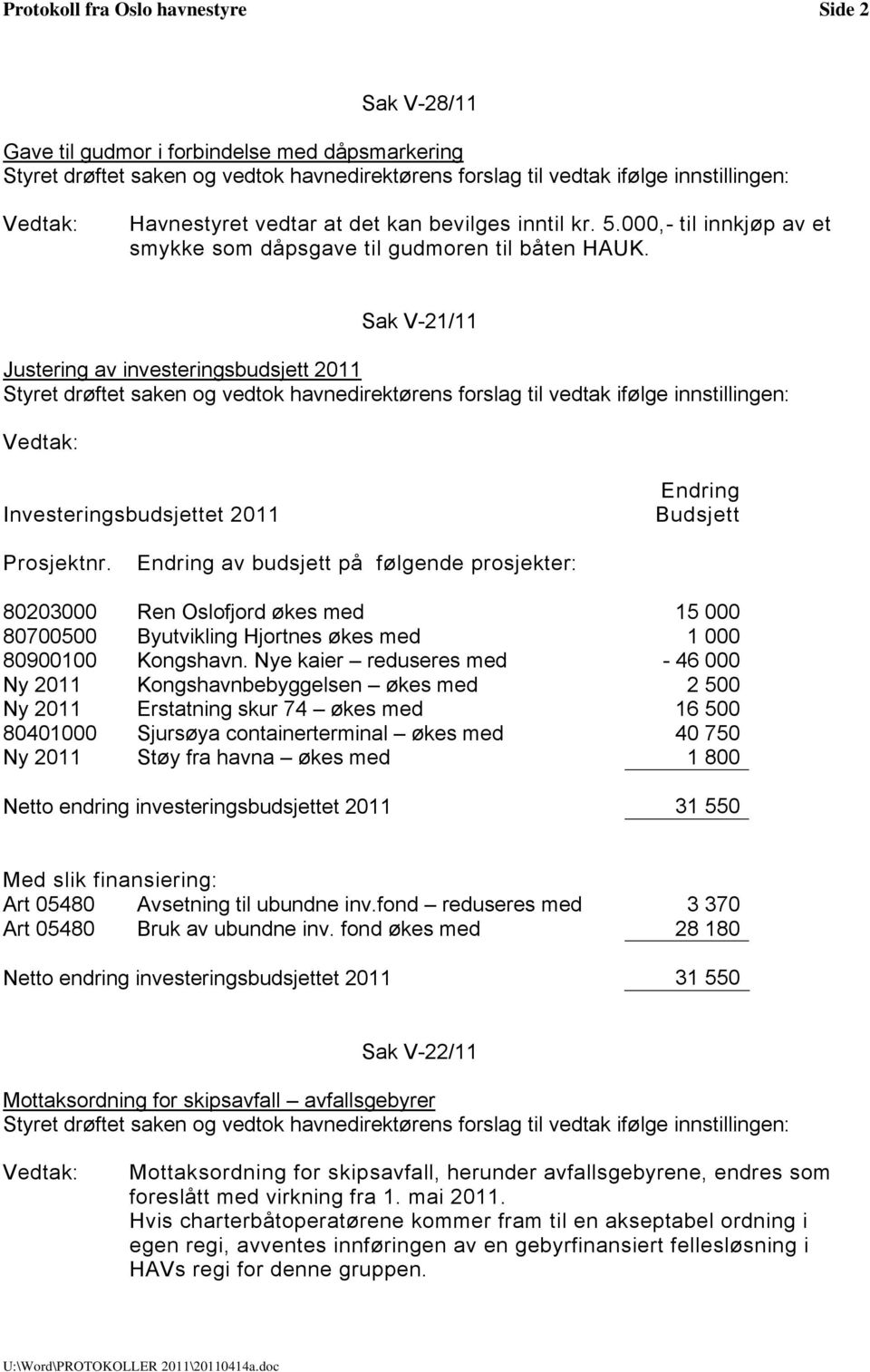 Endring av budsjett på følgende prosjekter: 80203000 Ren Oslofjord økes med 15 000 80700500 Byutvikling Hjortnes økes med 1 000 80900100 Kongshavn.