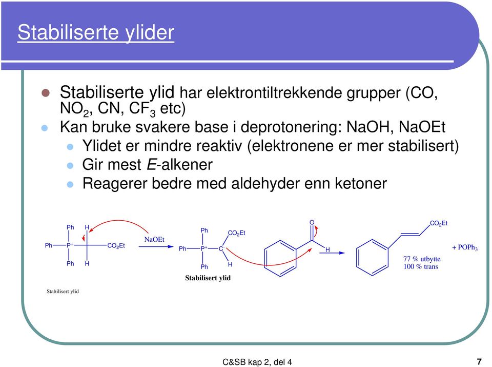 stabilisert) Gir mest E-alkener eagerer bedre med aldehyder enn ketoner P + C 2 Et NaEt C 2 Et