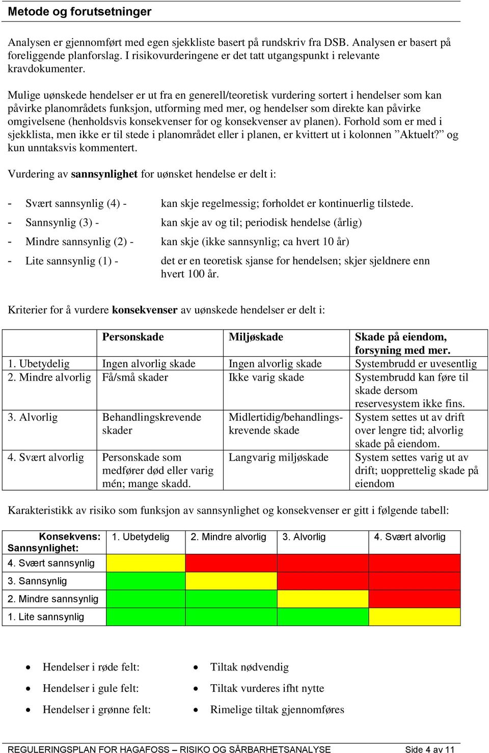 Mulige uønskede hendelser er ut fra en generell/teoretisk vurdering sortert i hendelser som kan påvirke planområdets funksjon, utforming med mer, og hendelser som direkte kan påvirke omgivelsene