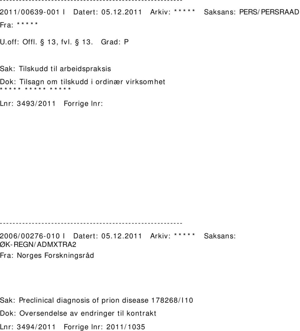 Grad: P Sak: Tilskudd til arbeidspraksis Dok: Tilsagn om tilskudd i ordinær virksomhet ***** ***** ***** Lnr: 3493/2011