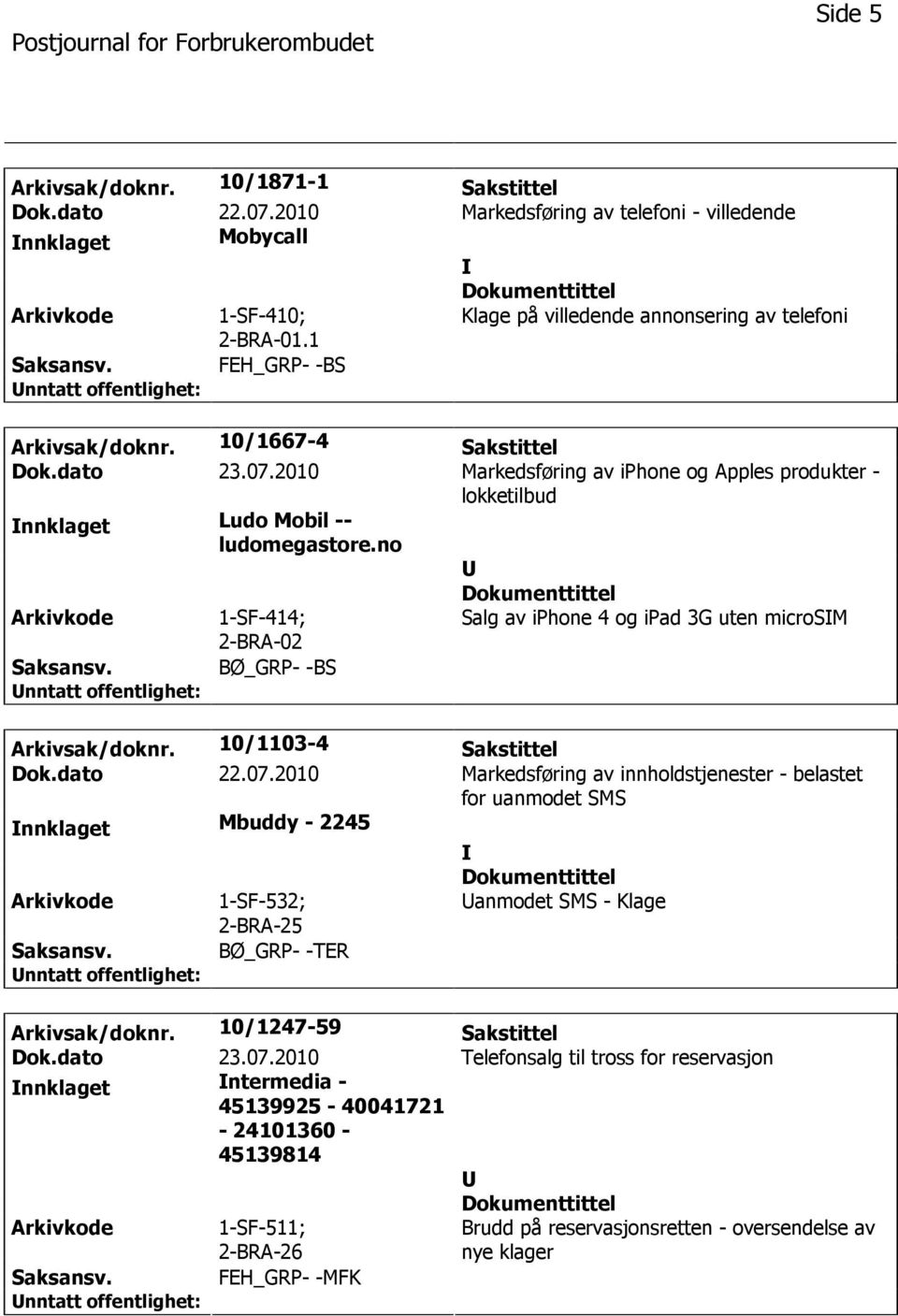 2010 Markedsføring av iphone og Apples produkter - lokketilbud nnklaget Ludo Mobil -- ludomegastore.no 1-SF-414; 2-BRA-02 Salg av iphone 4 og ipad 3G uten microsm BØ_GRP- -BS Arkivsak/doknr.