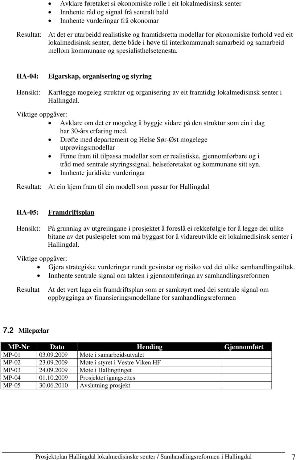 HA-04: Hensikt: Eigarskap, organisering og styring Kartlegge mogeleg struktur og organisering av eit framtidig lokalmedisinsk senter i Hallingdal.