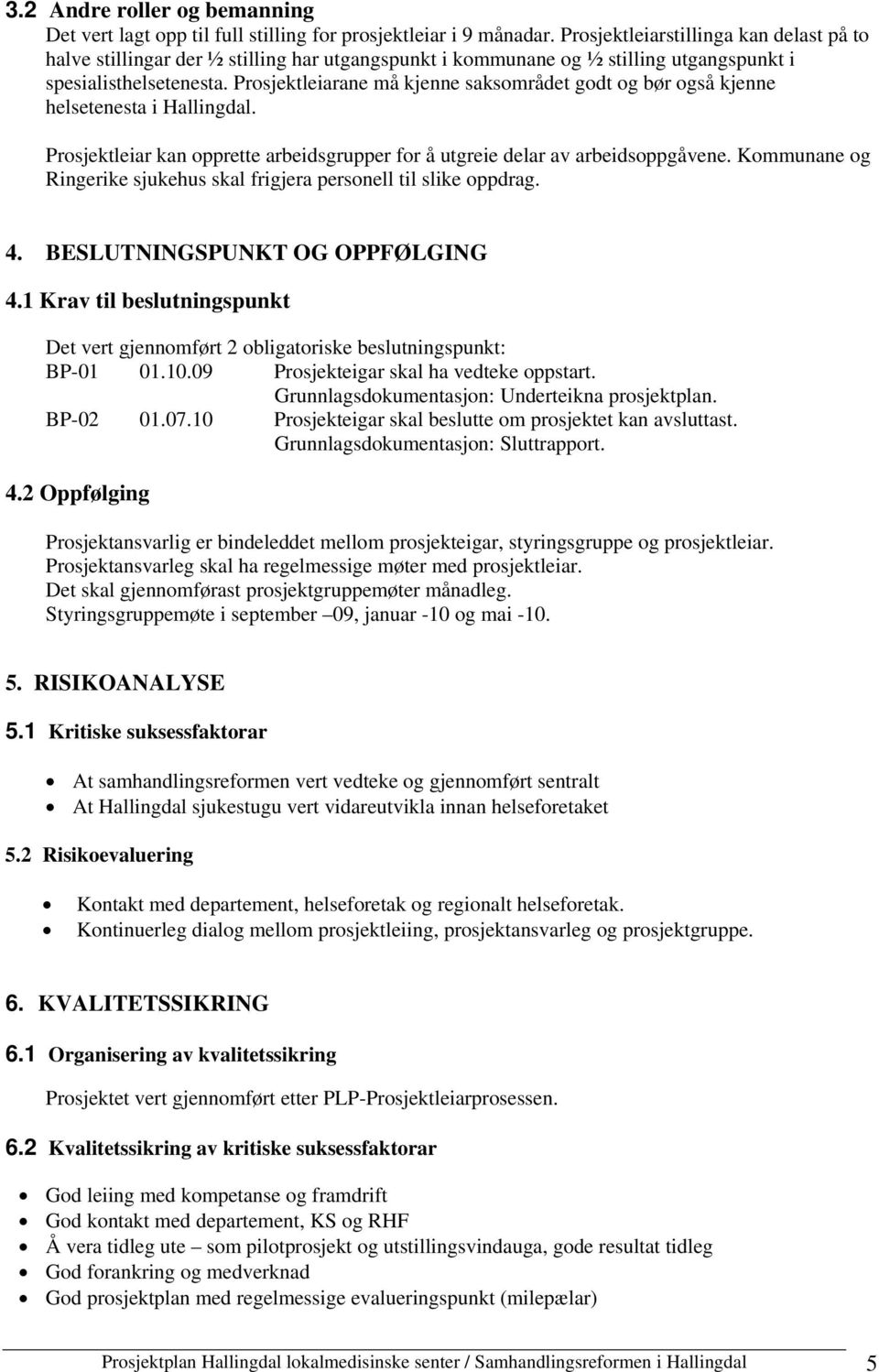 Prosjektleiarane må kjenne saksområdet godt og bør også kjenne helsetenesta i Hallingdal. Prosjektleiar kan opprette arbeidsgrupper for å utgreie delar av arbeidsoppgåvene.