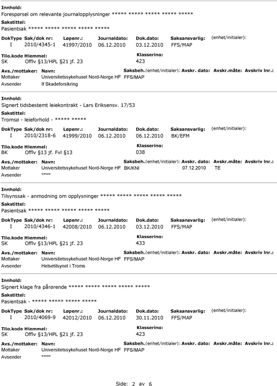 Fvl 13 038 Mottaker Universitetssykehuset Nord-Norge HF BK/KN 07.12.