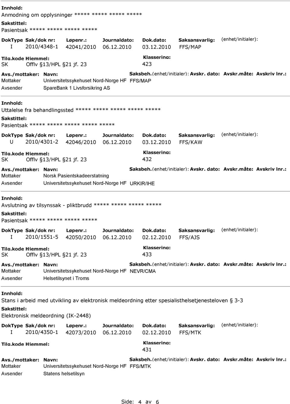 2010/1551-5 42050/2010 FFS/AJS 433 Mottaker Universitetssykehuset Nord-Norge HF NEVR/CMA Avsender Helsetilsynet i Troms nnhold: Stans i arbeid med utvikling av elektronisk meldeordning etter