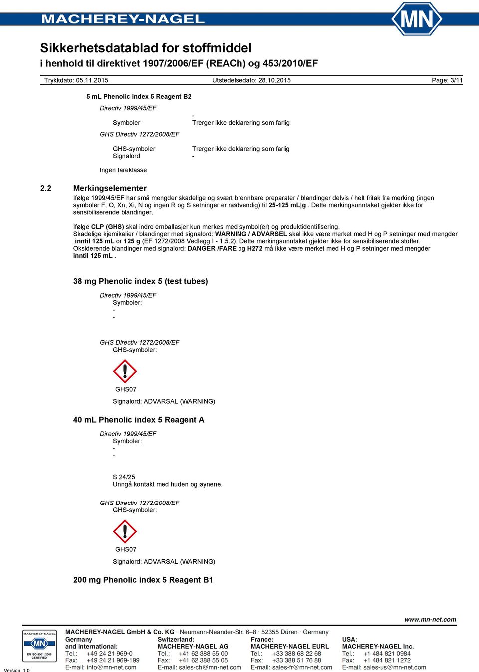 er nødvendig) til 25125 ml g. Dette merkingsunntaket gjelder ikke for sensibiliserende blandinger. Ifølge CLP (GHS) skal indre emballasjer kun merkes med symbol(er) og produktidentifisering.