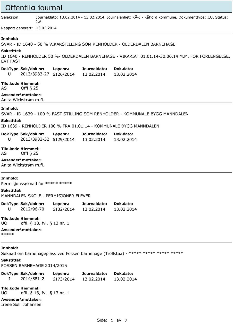 25 Anita Wickstrøm m.fl. SVAR - D 1639-100 % FAST STLLNG SOM RENHOLDER - KOMMNALE BYGG MANNDALEN D 1639 - RENHOLDER 100 % FRA 01.