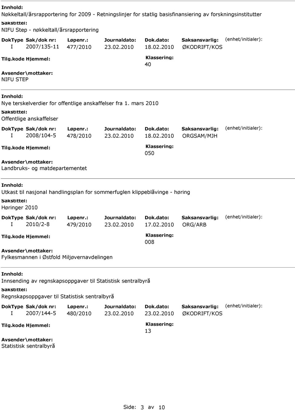 mars 2010 Offentlige anskaffelser 2008/104-5 478/2010 ORGSAM/MJH 050 Landbruks- og matdepartementet tkast til nasjonal handlingsplan for sommerfuglen klippeblåvinge -