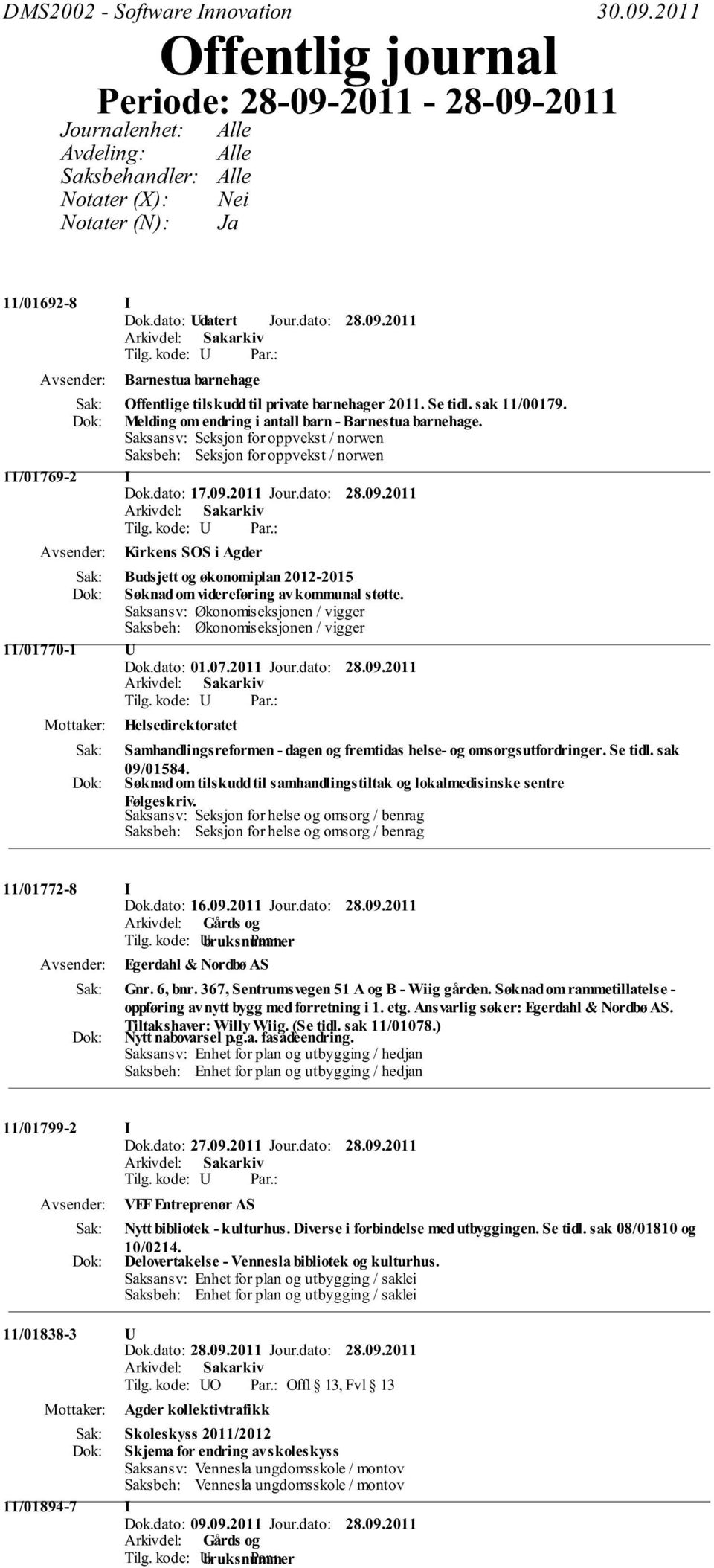 Saksansv: Seksjon for oppvekst / norwen Saksbeh: Seksjon for oppvekst / norwen 11/01769-2 I Dok.dato: 17.09.