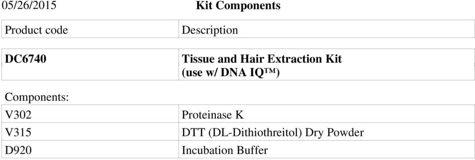 Hair Extraction Kit (use w/ DNA IQ ) Proteinase K