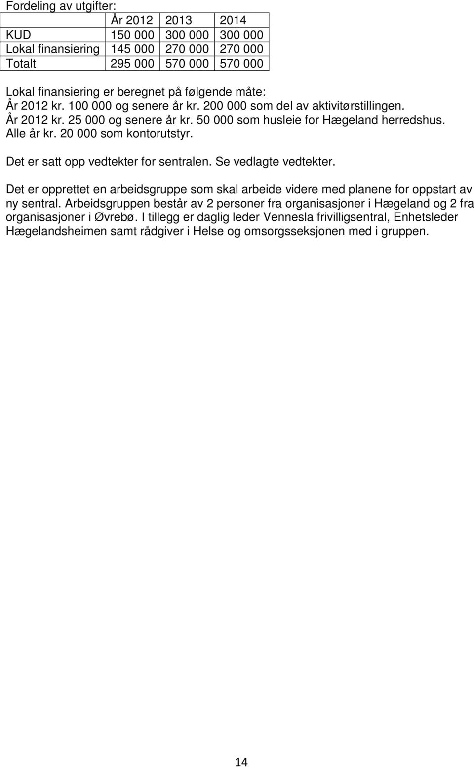 Det er satt opp vedtekter for sentralen. Se vedlagte vedtekter. Det er opprettet en arbeidsgruppe som skal arbeide videre med planene for oppstart av ny sentral.