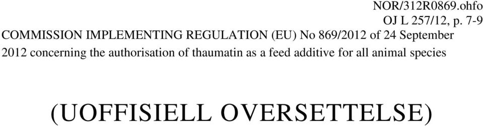 869/2012 of 24 September 2012 concerning the