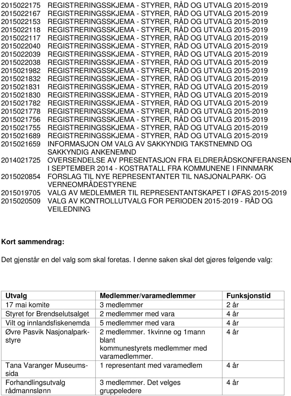 - STYRER, RÅD OG UTVALG 2015-2015022038 REGISTRERINGSSKJEMA - STYRER, RÅD OG UTVALG 2015-2015021982 REGISTRERINGSSKJEMA - STYRER, RÅD OG UTVALG 2015-2015021832 REGISTRERINGSSKJEMA - STYRER, RÅD OG