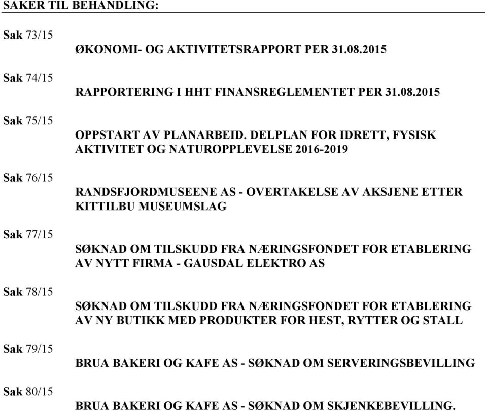 DELPLAN FOR IDRETT, FYSISK AKTIVITET OG NATUROPPLEVELSE 2016-2019 RANDSFJORDMUSEENE AS - OVERTAKELSE AV AKSJENE ETTER KITTILBU MUSEUMSLAG SØKNAD OM TILSKUDD FRA