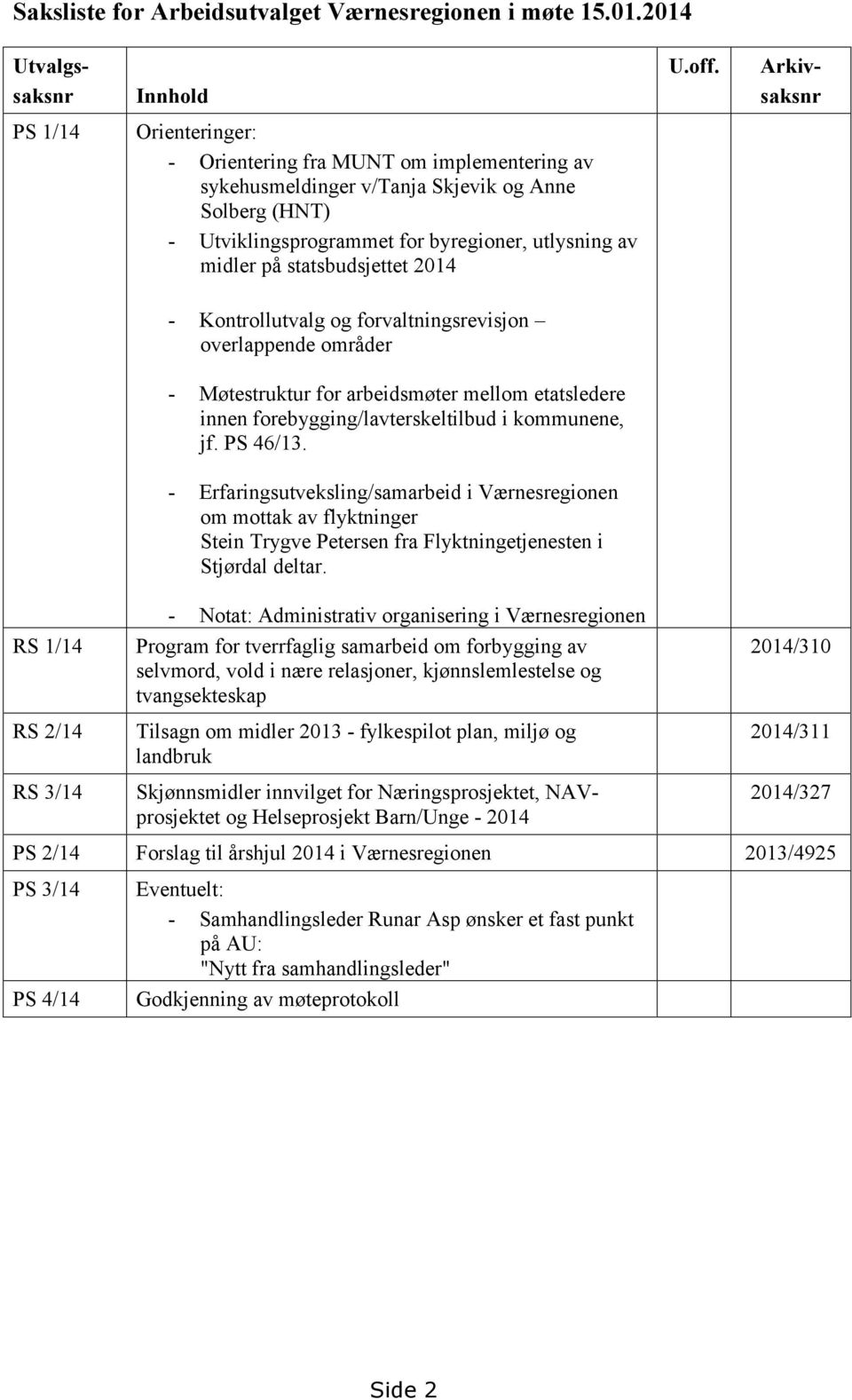 midler på statsbudsjettet 2014 - Kontrollutvalg og forvaltningsrevisjon overlappende områder - Møtestruktur for arbeidsmøter mellom etatsledere innen forebygging/lavterskeltilbud i kommunene, jf.