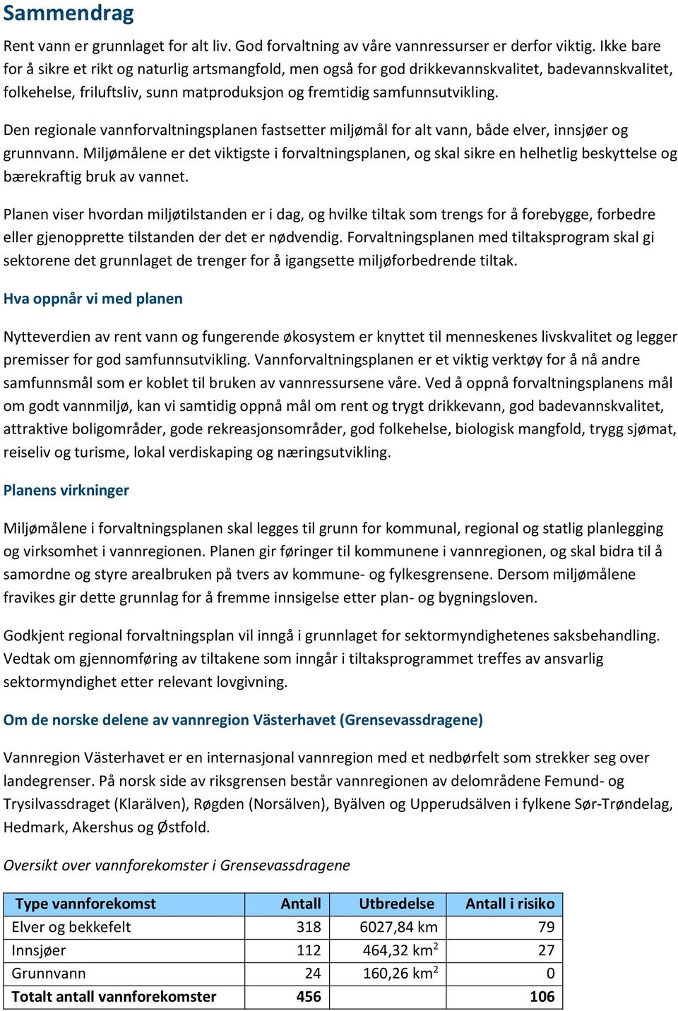 Den regionale vannforvaltningsplanen fastsetter miljømål for alt vann, både elver, innsjøer og grunnvann.