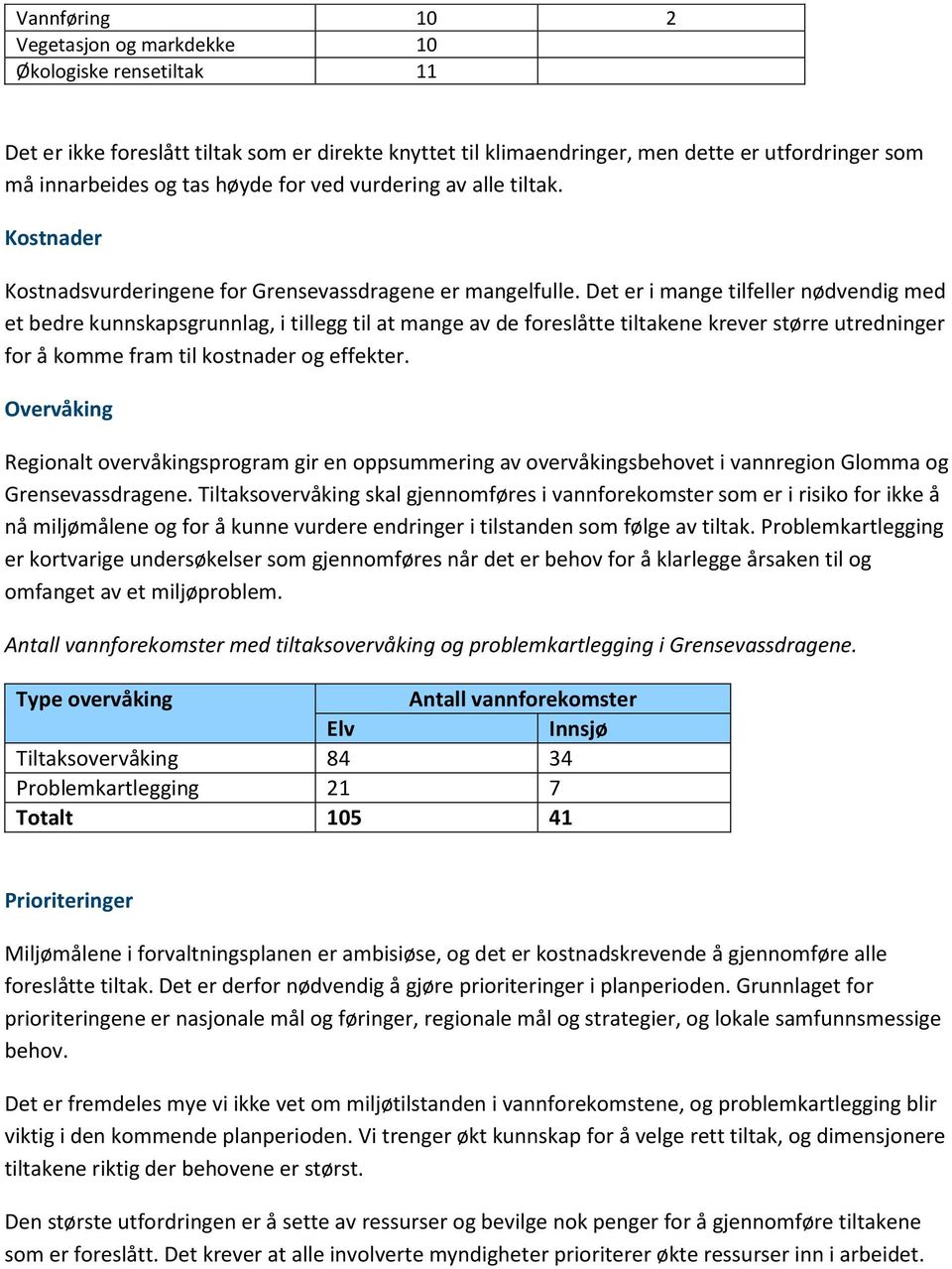 Det er i mange tilfeller nødvendig med et bedre kunnskapsgrunnlag, i tillegg til at mange av de foreslåtte tiltakene krever større utredninger for å komme fram til kostnader og effekter.