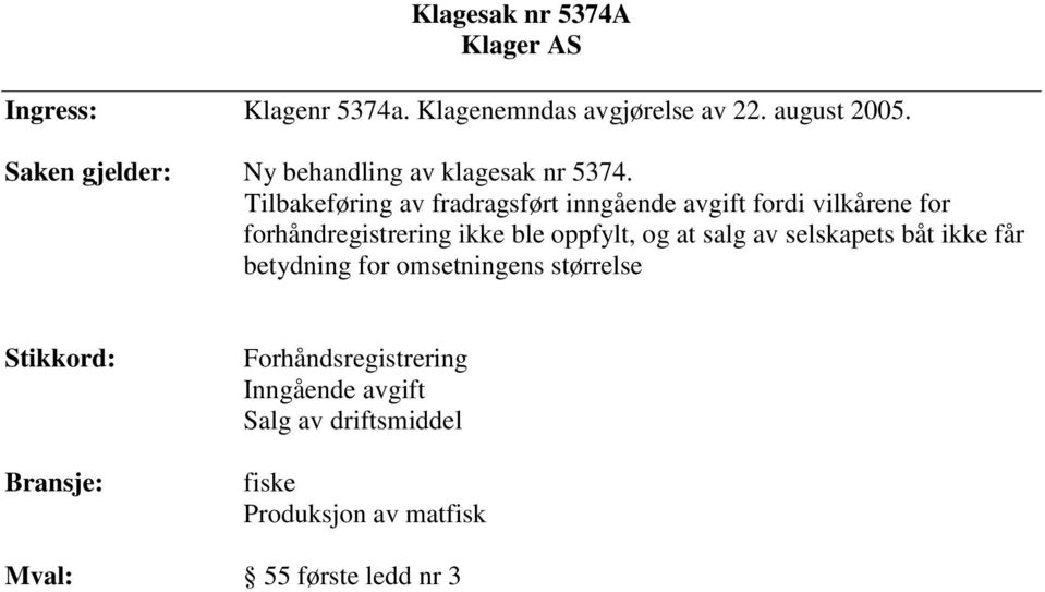 Tilbakeføring av fradragsført inngående avgift fordi vilkårene for forhåndregistrering ikke ble oppfylt, og at