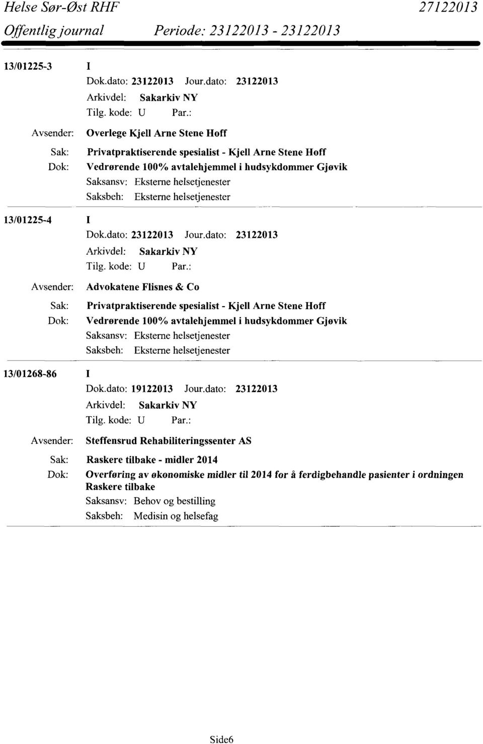 Hoff Dok: Vedrørende 100% avtalehjemmel i hudsykdommer Gjøvik 13/01268-86 Steffensrud Rehabiliteringssenter AS Sak: Raskere tilbake - midler