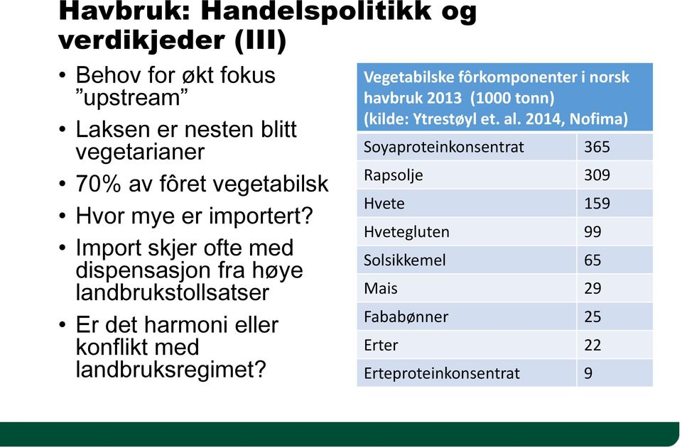 Import skjer ofte med dispensasjon fra høye landbrukstollsatser Er det harmoni eller konflikt med landbruksregimet?