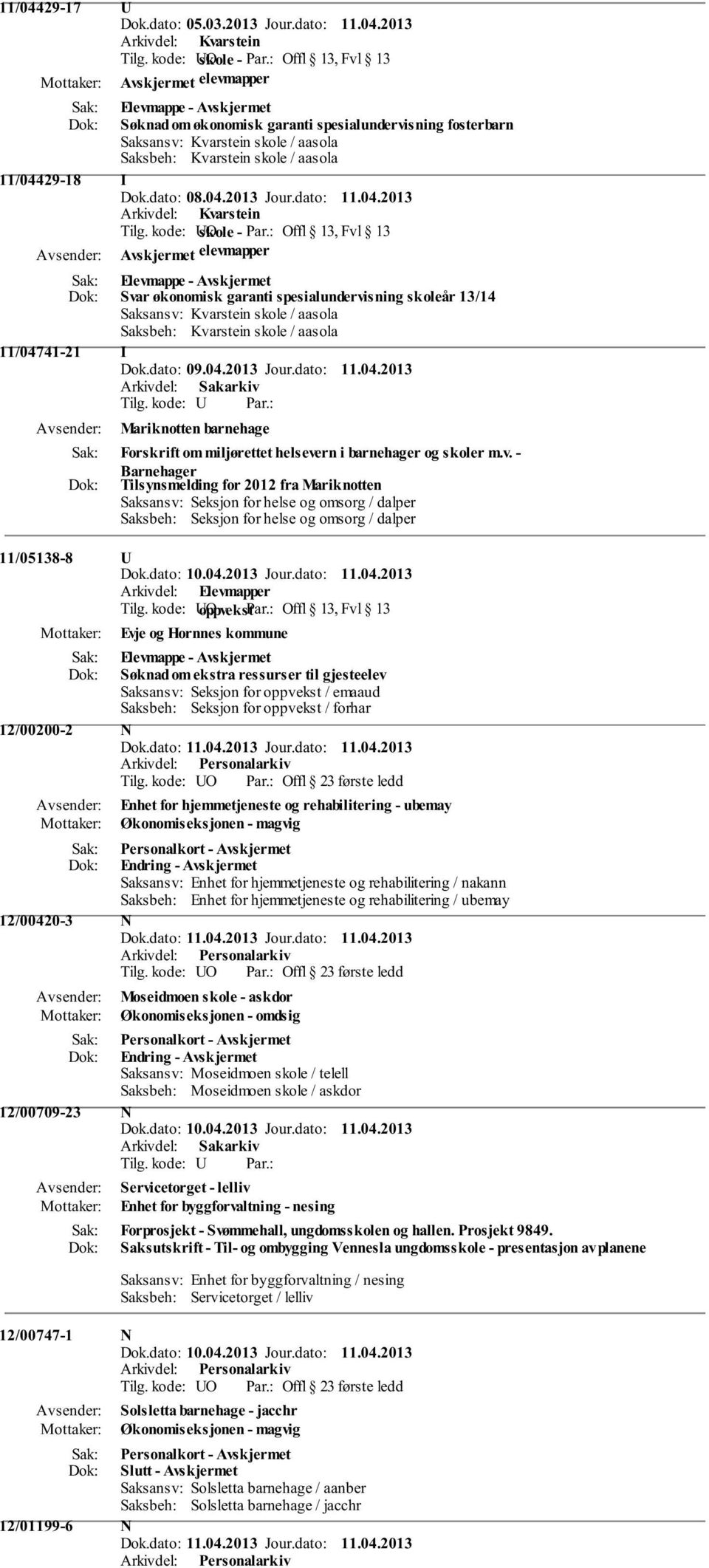 dato: 11.04.2013 Arkivdel: Kvarstein Tilg. kode: UO skole - Par.