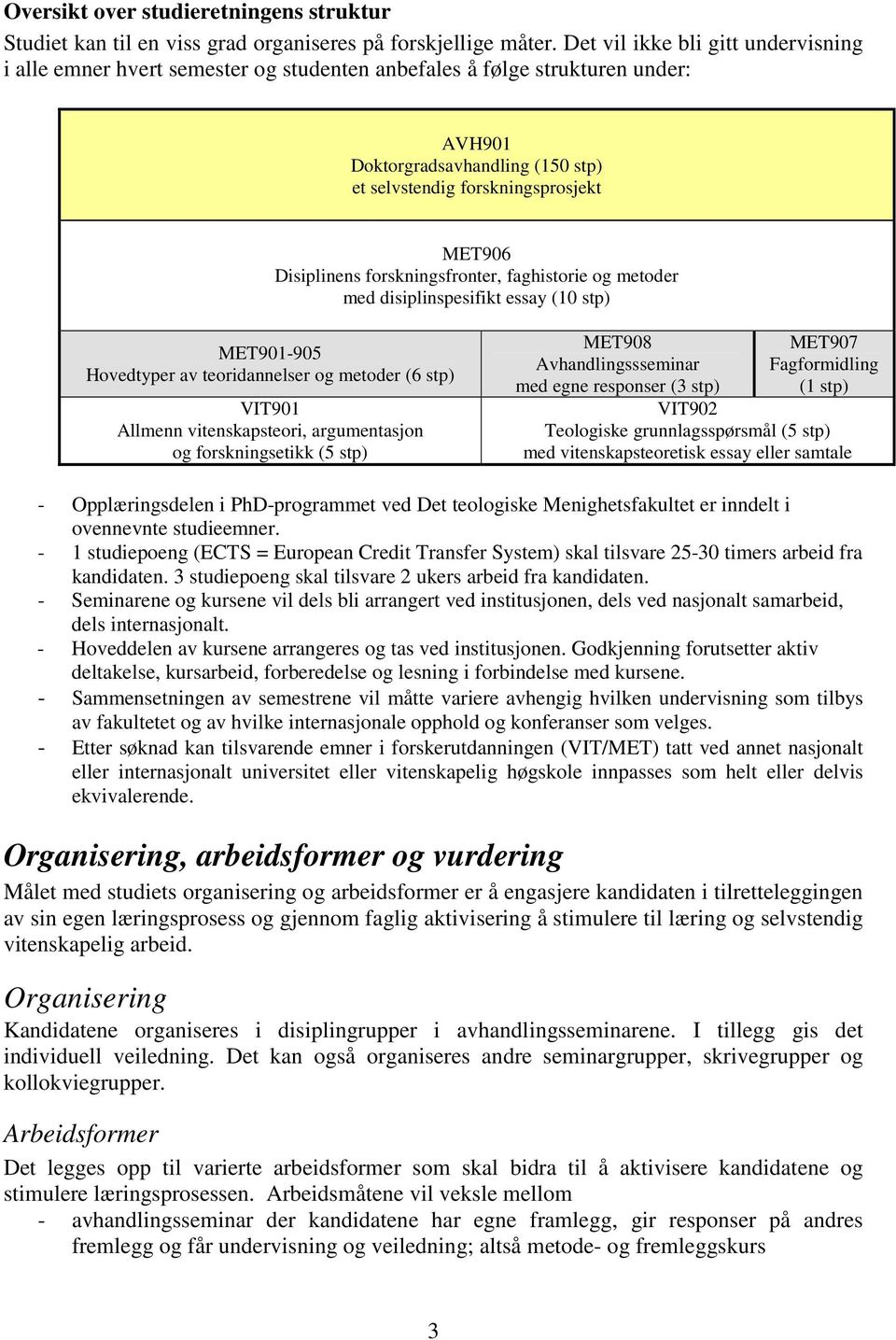 Disiplinens forskningsfronter, faghistorie og metoder med disiplinspesifikt essay (10 stp) MET901-905 Hovedtyper av teoridannelser og metoder (6 stp) VIT901 Allmenn vitenskapsteori, argumentasjon og