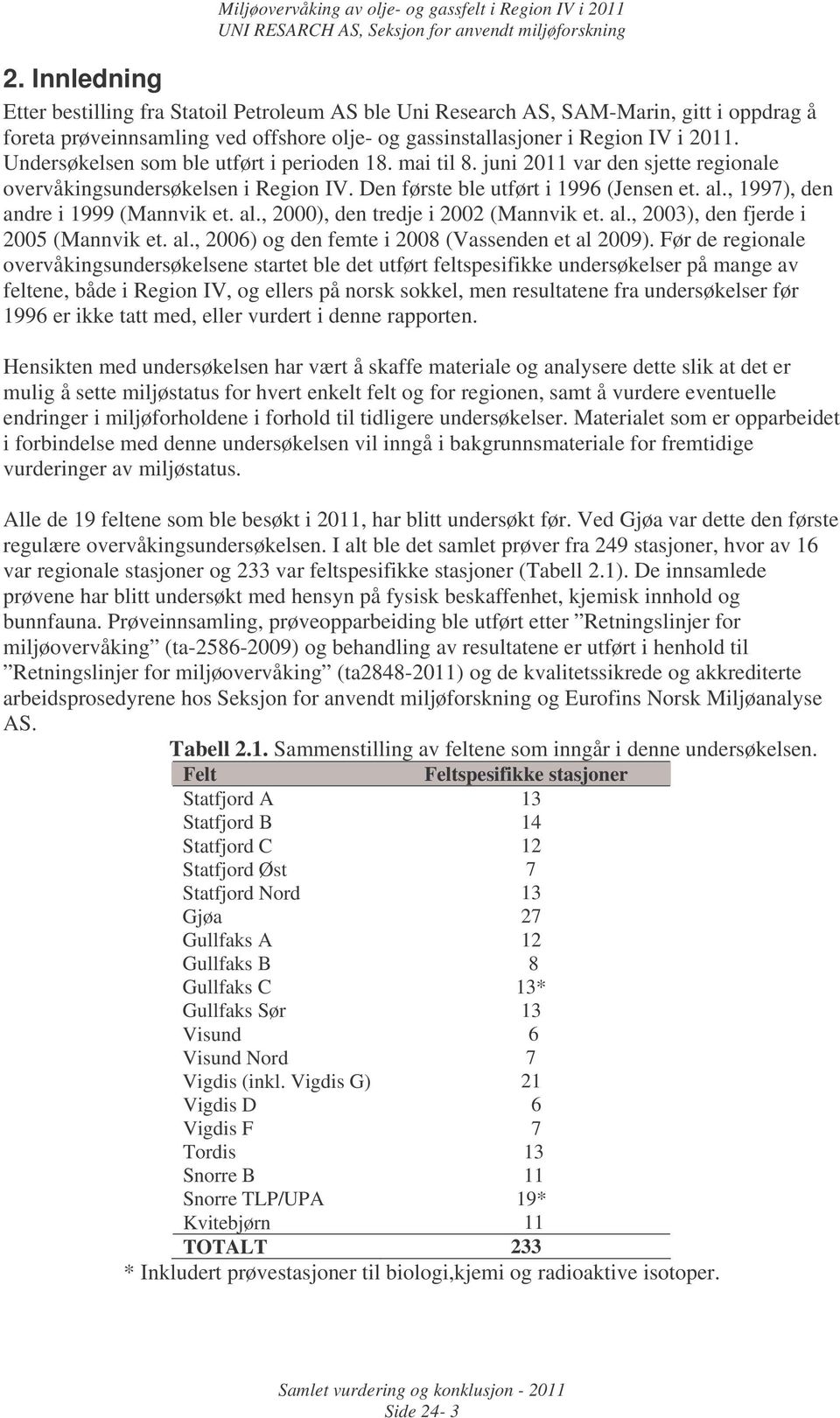 , 1997), den andre i 1999 (Mannvik et. al., 2000), den tredje i 2002 (Mannvik et. al., 2003), den fjerde i 2005 (Mannvik et. al., 2006) og den femte i 2008 (Vassenden et al 2009).