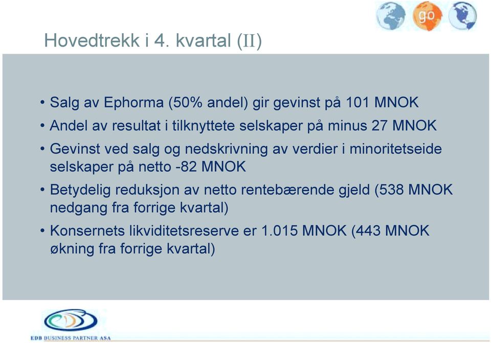 selskaper på minus 27 MNOK Gevinst ved salg og nedskrivning av verdier i minoritetseide selskaper