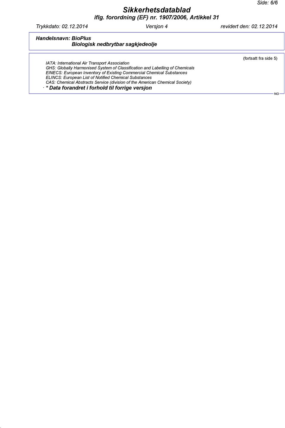 Substances ELINCS: European List of Notified Chemical Substances CAS: Chemical Abstracts Service