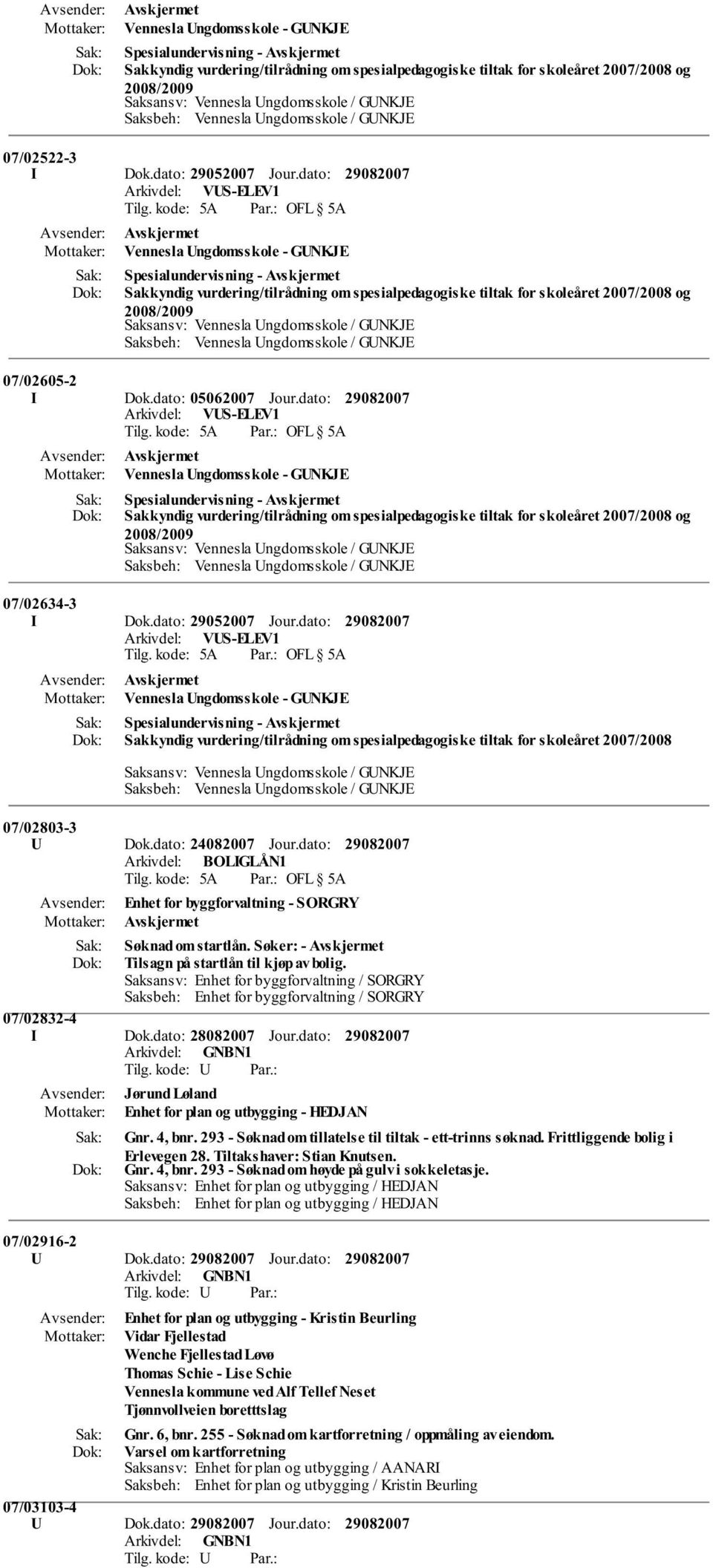 Saksansv: Enhet for byggforvaltning / SORGRY Saksbeh: Enhet for byggforvaltning / SORGRY 07/02832-4 I Dok.dato: 28082007 Jour.dato: Jørund Løland Enhet for plan og utbygging - HEDJAN Gnr. 4, bnr.