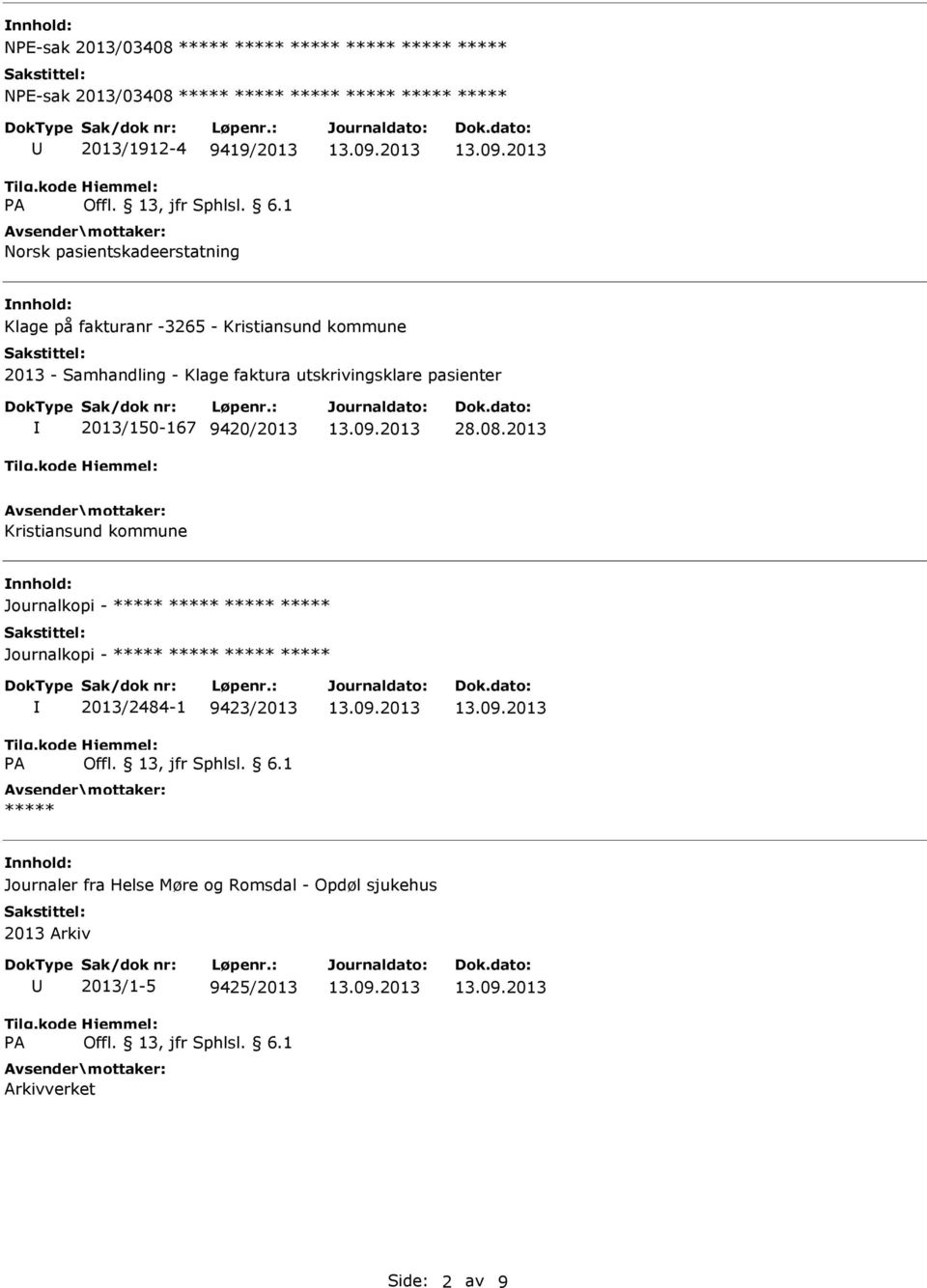 faktura utskrivingsklare pasienter 2013/150-167 9420/2013 28.08.