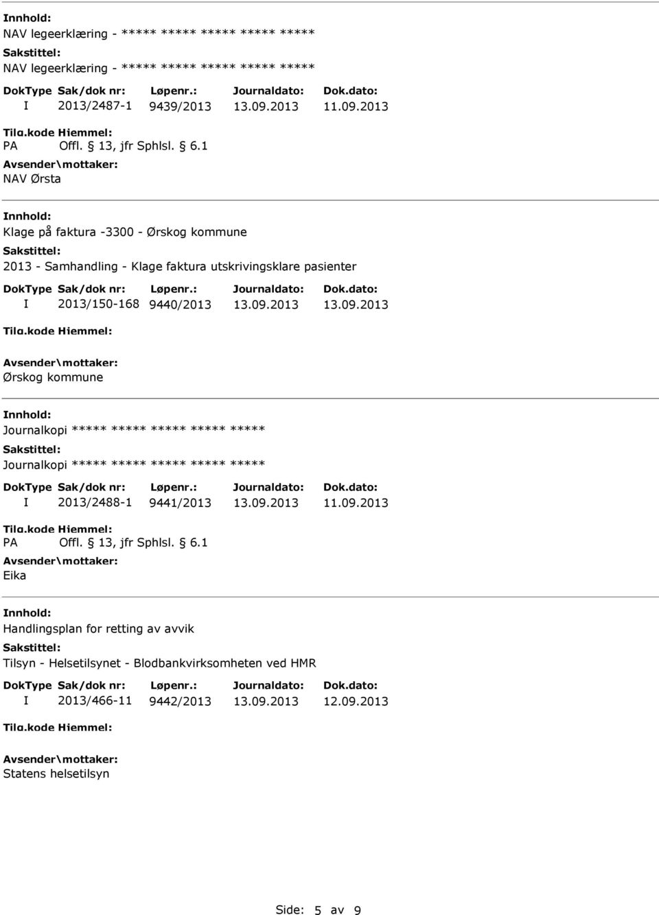 utskrivingsklare pasienter 2013/150-168 9440/2013 Ørskog kommune nnhold: 2013/2488-1 9441/2013 Eika nnhold: