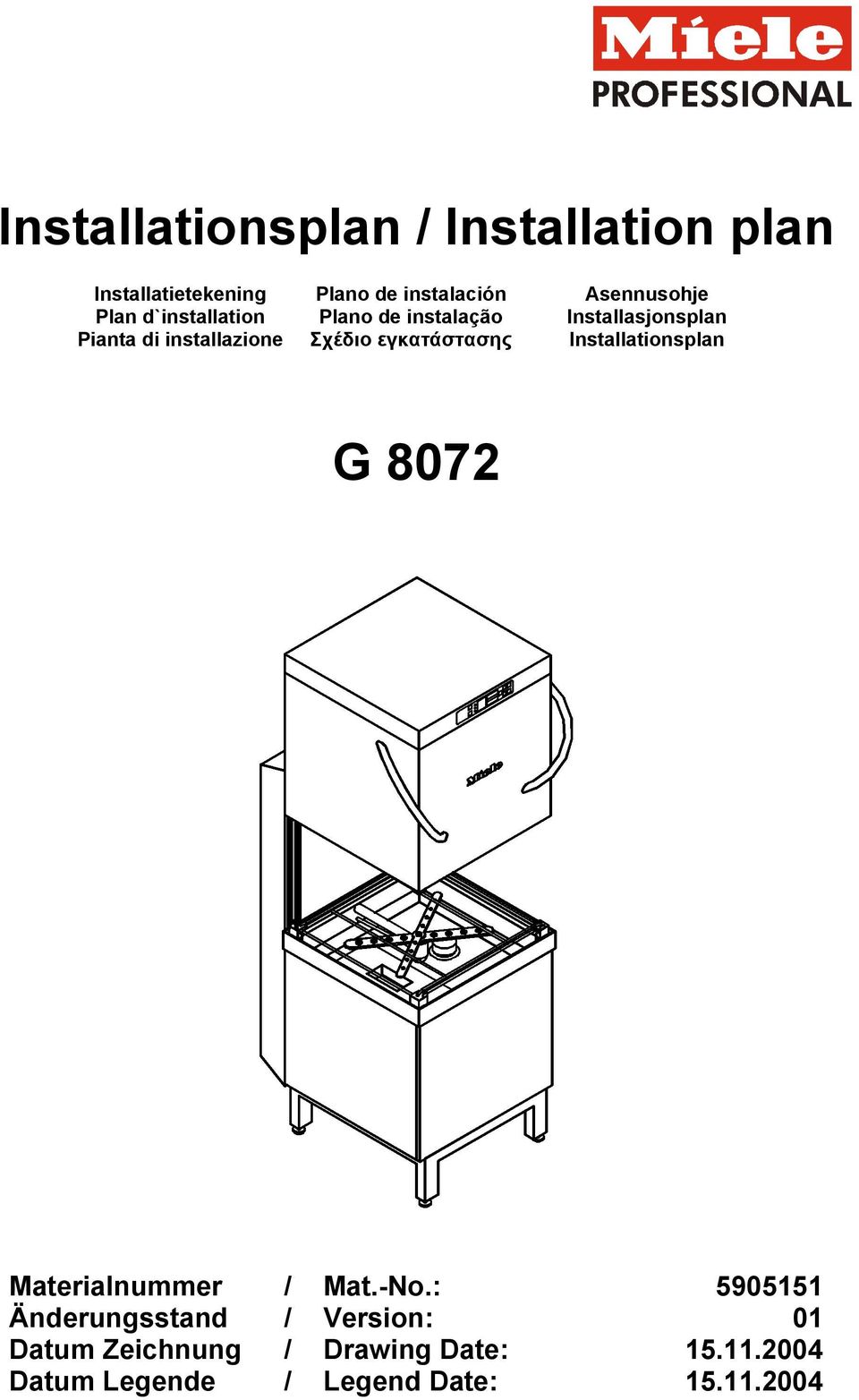 εγκατάστασης Installationsplan G 8072 Materialnuer / Mat.-No.
